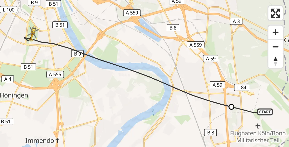 Flugroute Rettungshubschrauber Köln Bonn Flughafen - Köln, 21 April 2026, 08:09
