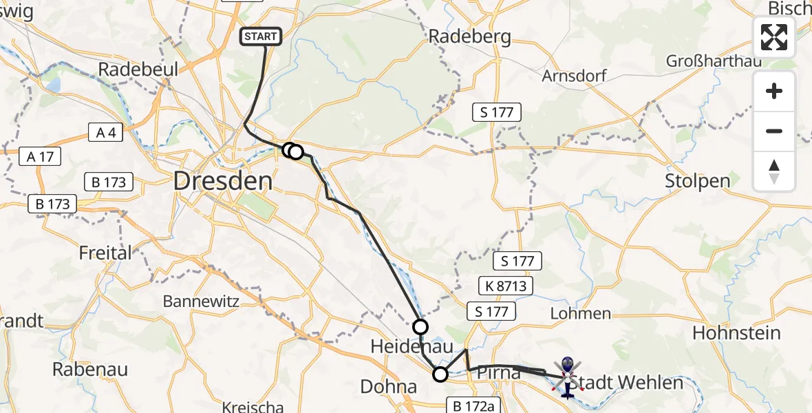 Flugroute Polizeihubschrauber Dresden - Stadt Wehlen, 21 April 2026, 08:11