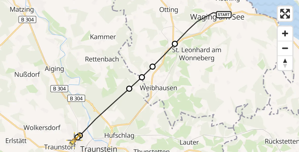 Flugroute Rettungshubschrauber Waging a.See - Traunstein Hospital, 21 April 2026, 08:21