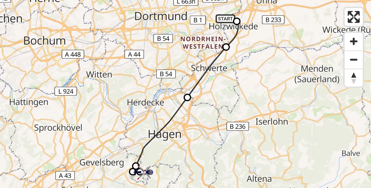 Flugroute Polizeihubschrauber Dortmund Flughafen - Hagen-Hof-Wahl Flugplatz, 21 April 2026, 08:22