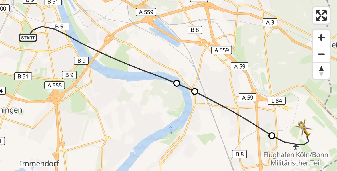Flugroute Rettungshubschrauber Köln - Köln Bonn Flughafen, 21 April 2026, 08:24