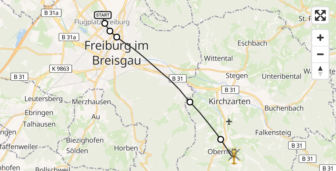 Flugroute Rettungshubschrauber Freiburg im Breisgau Flugplatz - Oberried, 21 April 2026, 08:28