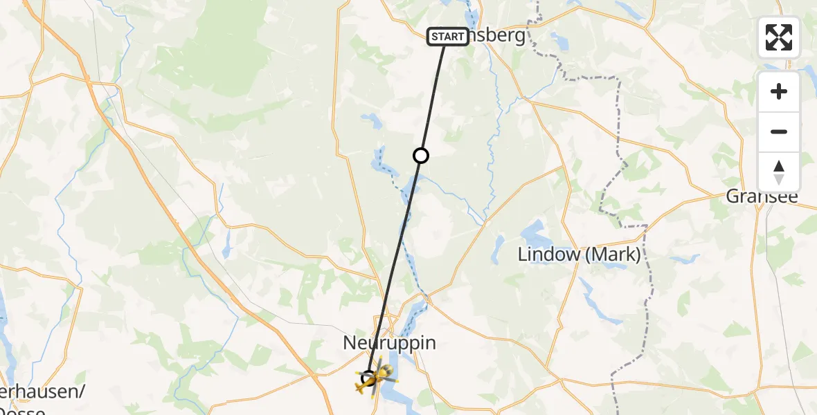 Flugroute Rettungshubschrauber Rheinsberg - Rupin Hospital, 21 April 2026, 08:28