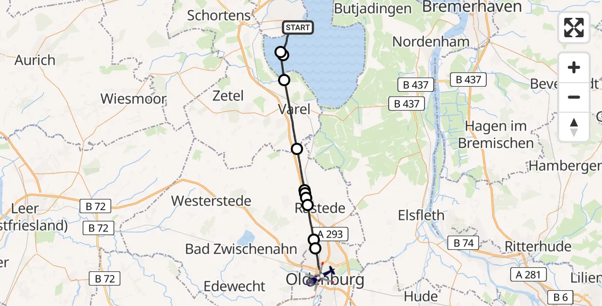 Flugroute Polizeihubschrauber Wilhelmshaven - Oldenburg (Oldb), 21 April 2026, 08:33