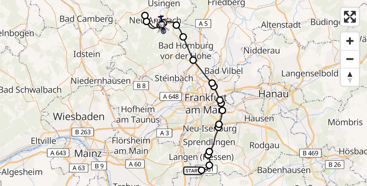Flugroute Polizeihubschrauber Flughafen Frankfurt-Egelsbach - Flugplatz Anspach-Taunus, 21 April 2026, 08:36