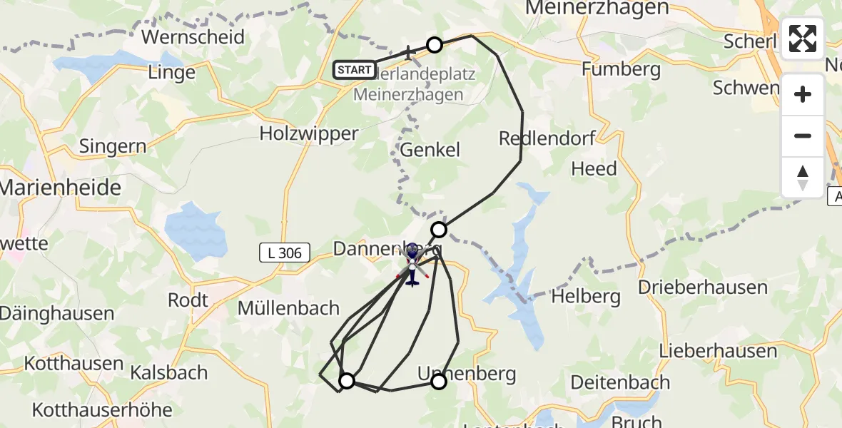 Flugroute Polizeihubschrauber Meinerzhagen Flugplatz - Marienheide, 21 April 2026, 08:39