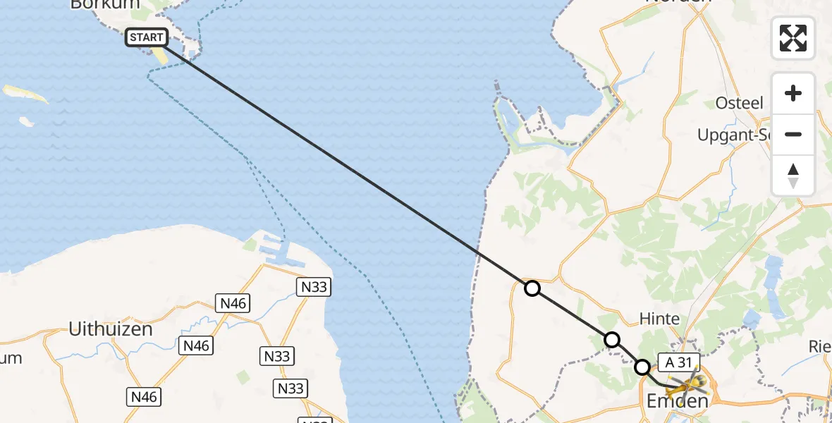 Flugroute Rettungshubschrauber Noordzee - Emden, 21 April 2026, 08:41