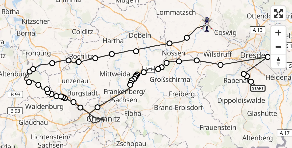Flugroute Polizeihubschrauber Kreischa - Meißen, 21 April 2026, 08:44