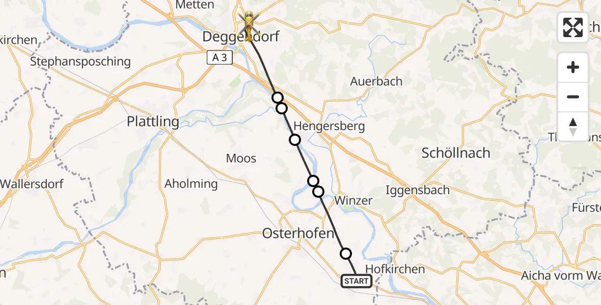 Flugroute Rettungshubschrauber Künzing - Deggendorf, 21 April 2026, 08:46