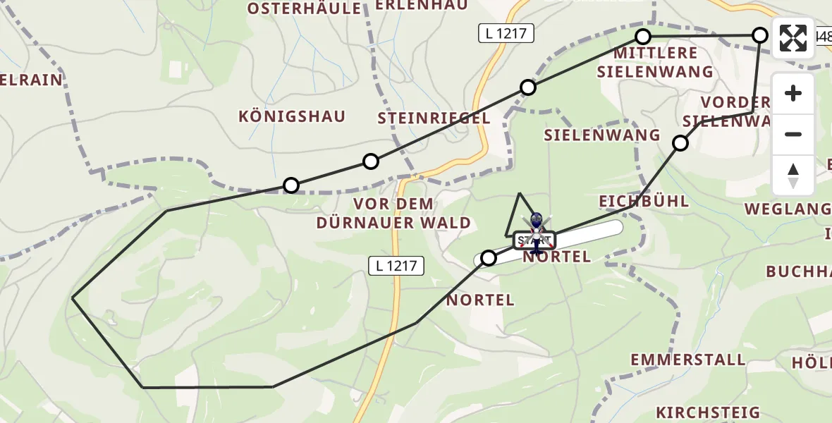 Flugroute Polizeihubschrauber Gruibingen-Nortel Flugplatz - Gruibingen-Nortel Flugplatz, 21 April 2026, 08:48