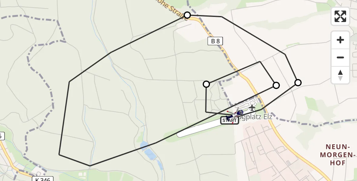 Flugroute Polizeihubschrauber Limburg-Elz Flugplatz - Limburg-Elz Flugplatz, 21 April 2026, 08:51