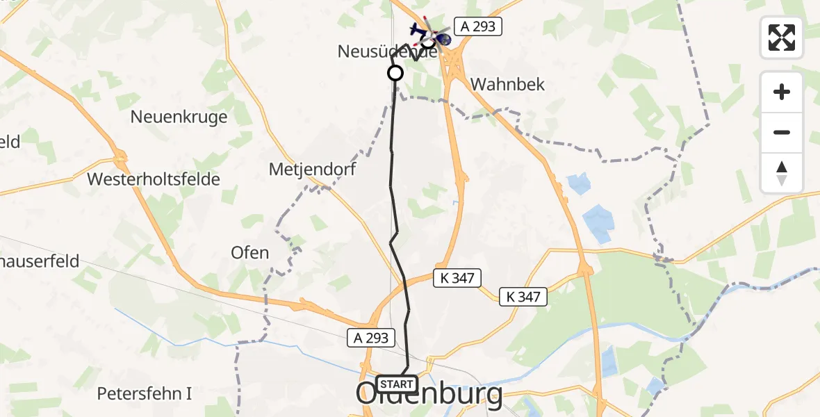 Flugroute Polizeihubschrauber Oldenburg (Oldb) - Oldenburg Police Hubschrauberlandeplatz, 21 April 2026, 08:52