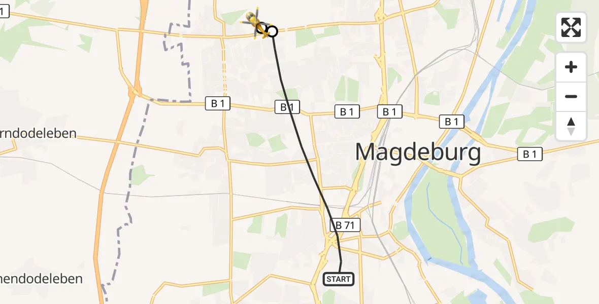 Flugroute Rettungshubschrauber Magdeburg - Magdeburg Hospital, 21 April 2026, 08:53