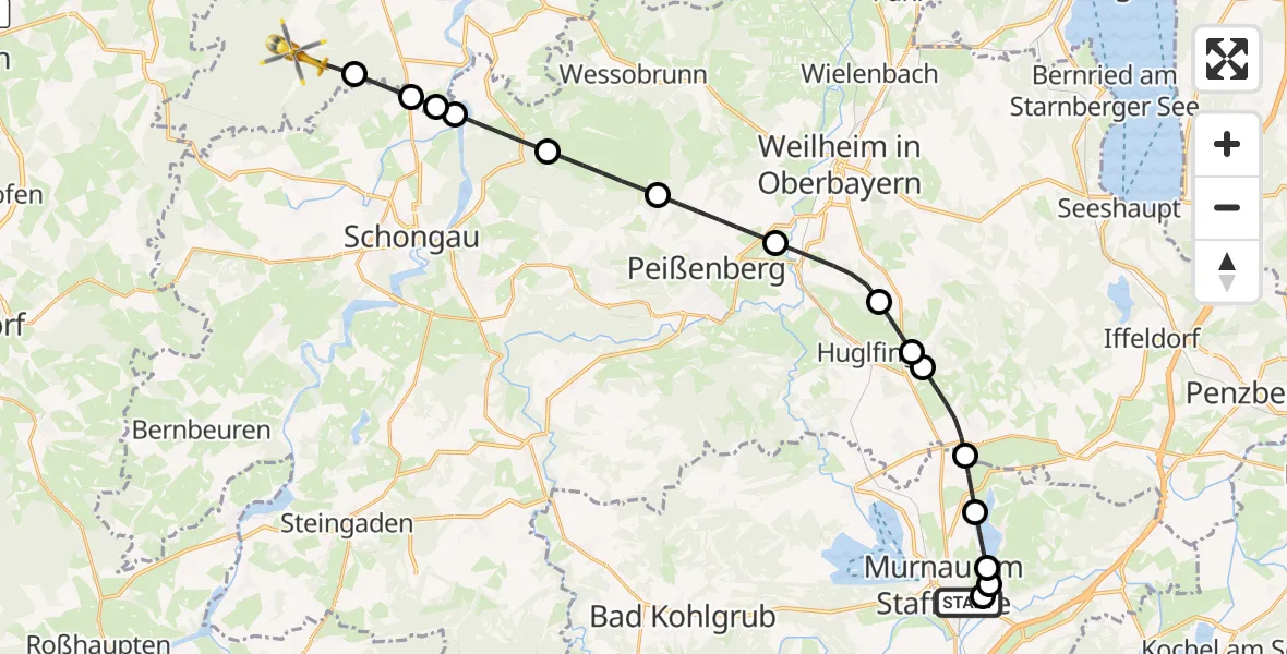 Flugroute Rettungshubschrauber Murnau Accident Hospital - Denklingen, 21 April 2026, 08:58