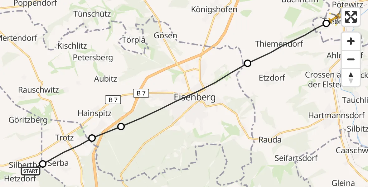 Flugroute Rettungshubschrauber Bürgel - Wetterzeube, 21 April 2026, 09:02