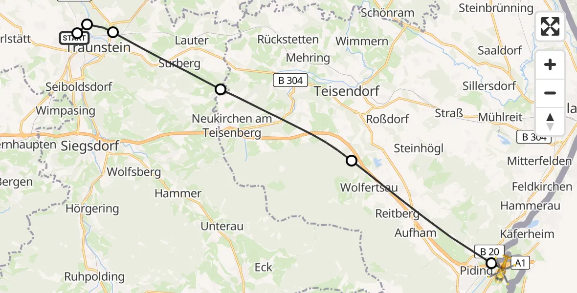 Flugroute Rettungshubschrauber Traunstein Hospital - Bad Reichenhall, 21 April 2026, 09:03