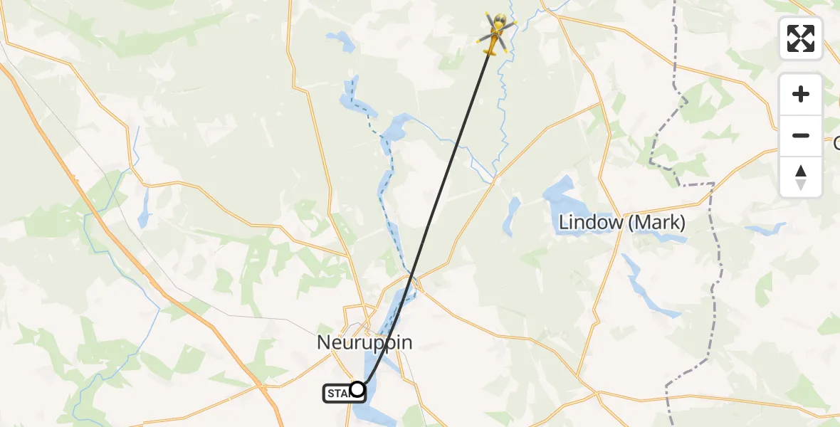 Flugroute Rettungshubschrauber Rupin Hospital - Rheinsberg, 21 April 2026, 09:07