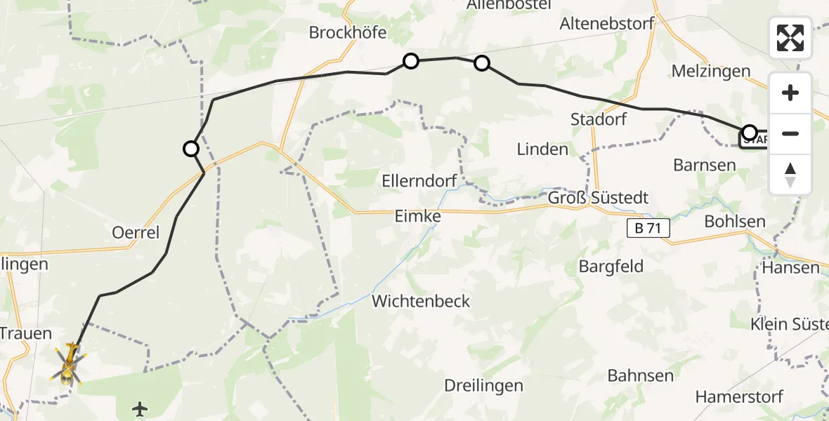 Flugroute Rettungshubschrauber Uelzen Flugplatz - Munster, 21 April 2026, 09:15