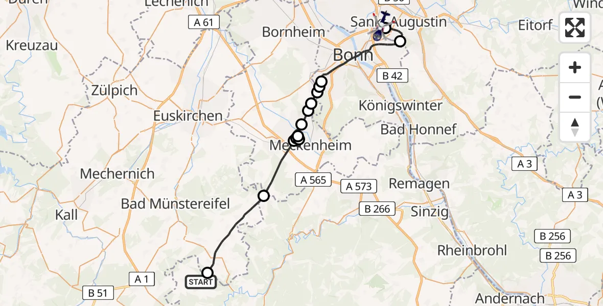 Flugroute Polizeihubschrauber Hümmel - Sankt Augustin, 21 April 2026, 09:16