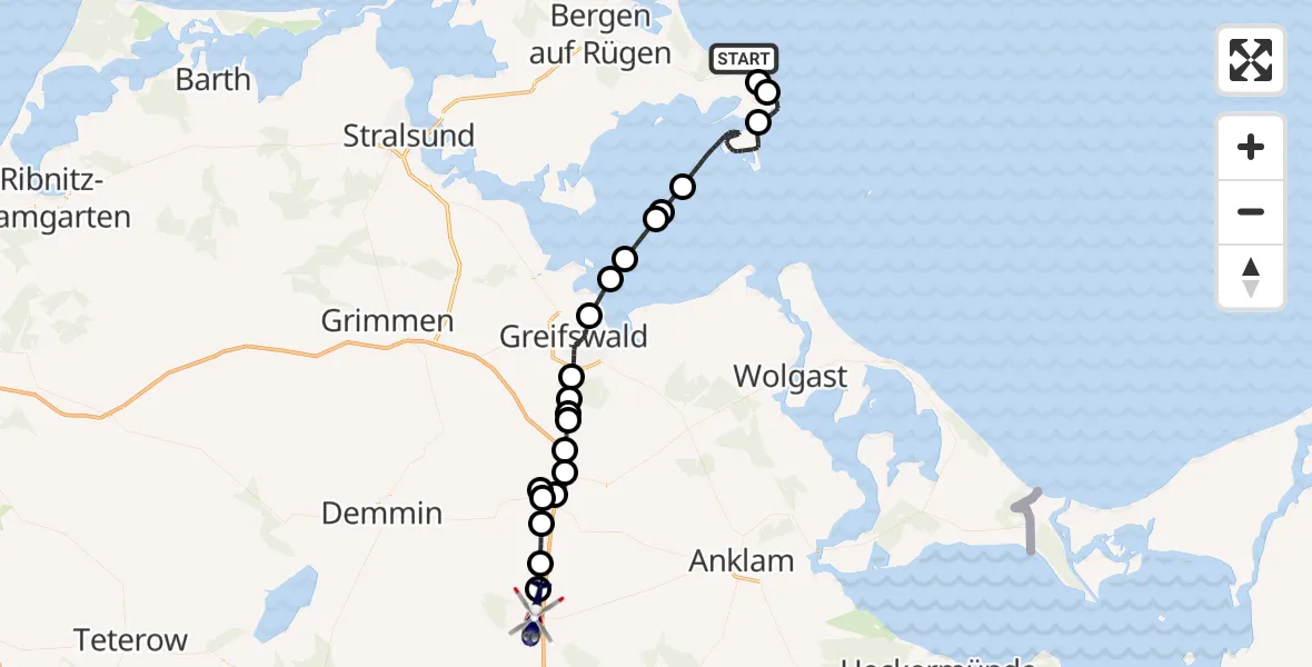 Flugroute Polizeihubschrauber Sellin - Bartow, 21 April 2026, 09:16