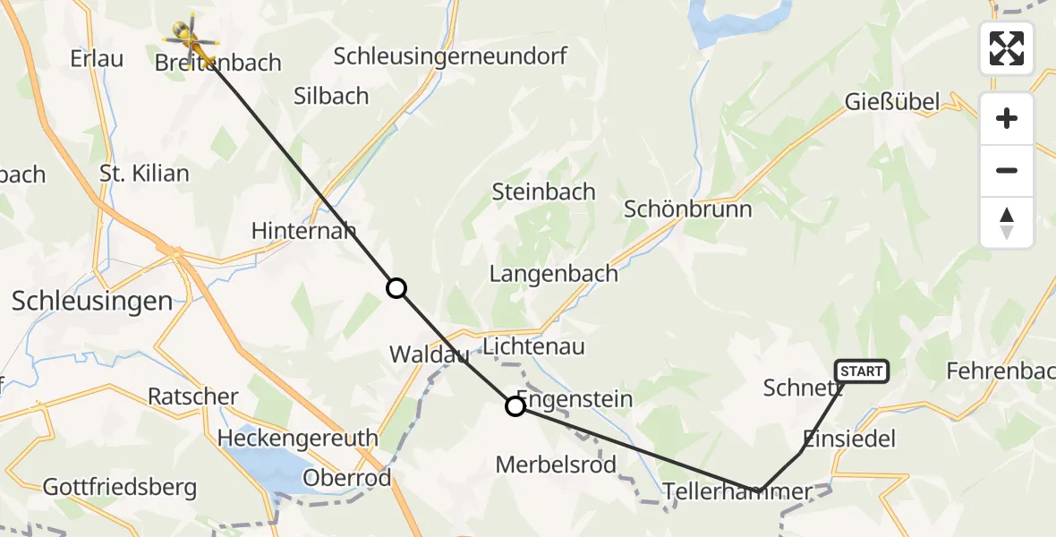 Flugroute Rettungshubschrauber Masserberg - Schleusingen, 21 April 2026, 09:17