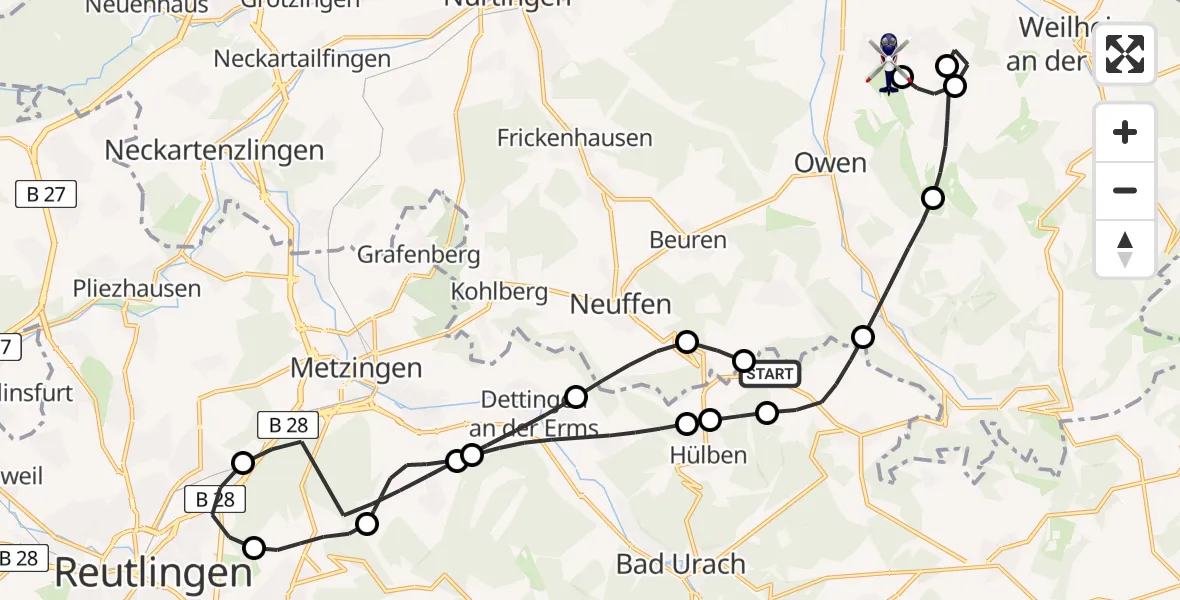 Flugroute Polizeihubschrauber Grabenstetten - Teck Gleitflugfeld, 21 April 2026, 09:18