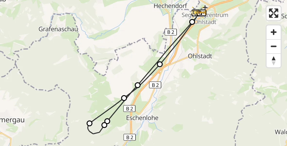 Flugroute Rettungshubschrauber Ohlstadt Flugplatz - Ohlstadt Flugplatz, 21 April 2026, 09:17