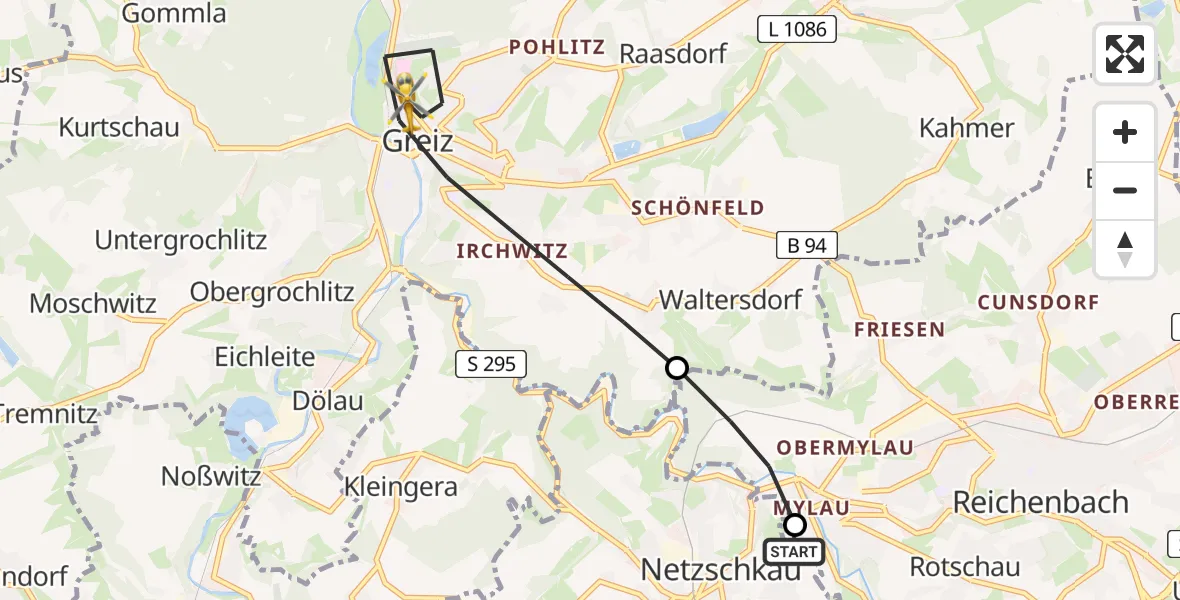 Flugroute Rettungshubschrauber Netzschkau - Greiz, 21 April 2026, 09:23