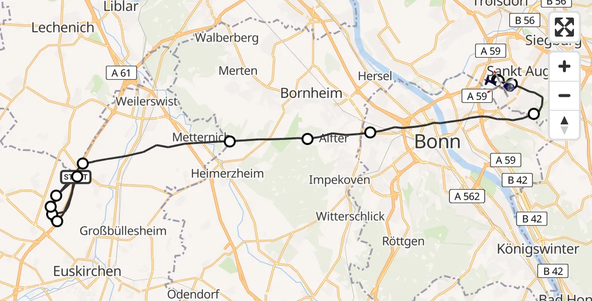 Flugroute Polizeihubschrauber Weilerswist - Bonn-Hangelar Flugplatz, 21 April 2026, 09:25