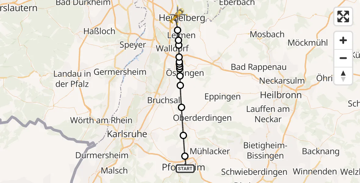 Flugroute Rettungshubschrauber Pforzheim - Heidelberg, 21 April 2026, 09:25