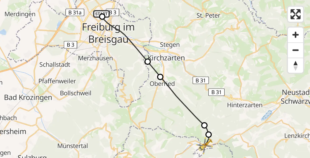 Flugroute Rettungshubschrauber Freiburg im Breisgau Flugplatz - Feldberg (Schwarzwald), 21 April 2026, 09:26