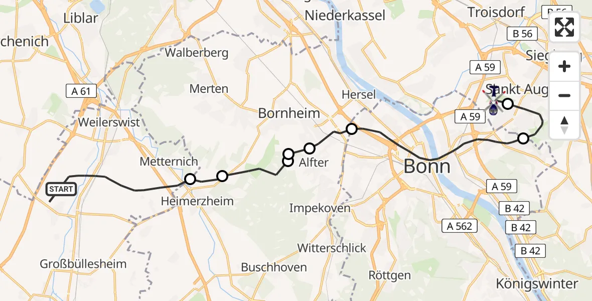 Flugroute Polizeihubschrauber Weilerswist - Bonn-Hangelar Flugplatz, 21 April 2026, 09:26