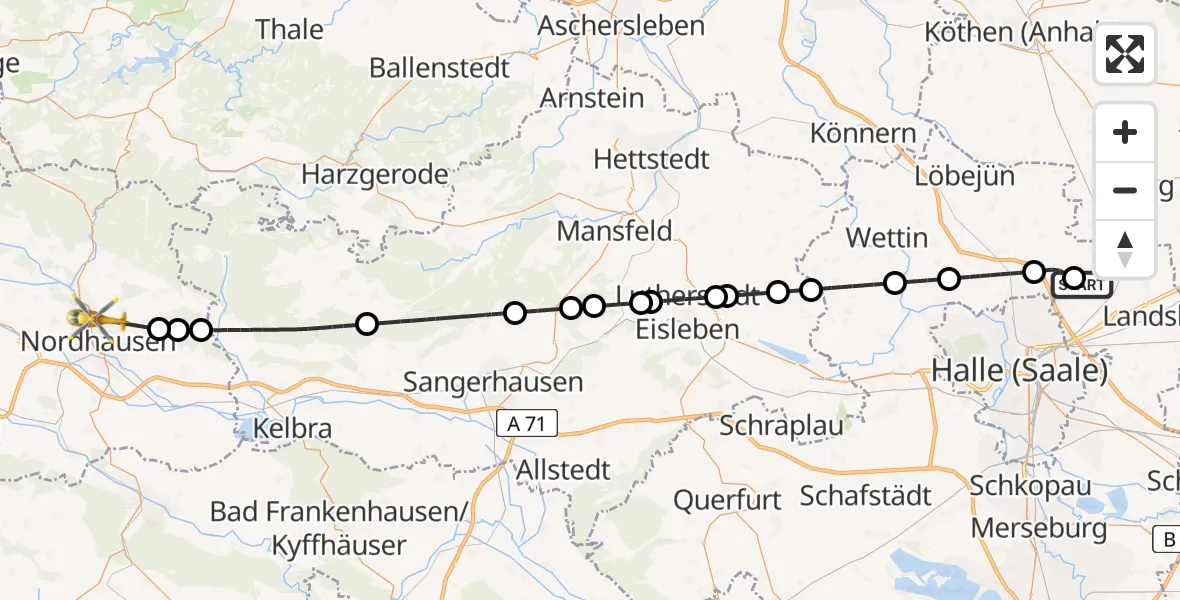 Flugroute Rettungshubschrauber Halle-Oppin Flugplatz - Nordhausen, 21 April 2026, 09:28