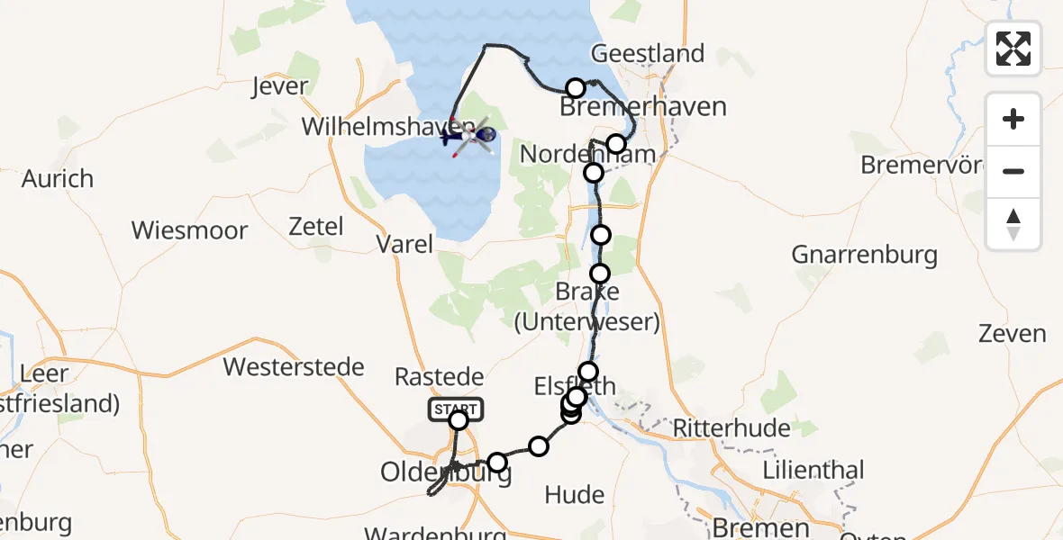 Flugroute Polizeihubschrauber Rastede - Butjadingen, 21 April 2026, 09:29