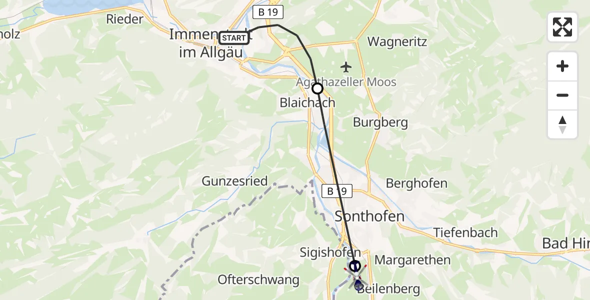 Flugroute Polizeihubschrauber Immenstadt i.Allgäu - Sonthofen, 21 April 2026, 09:32