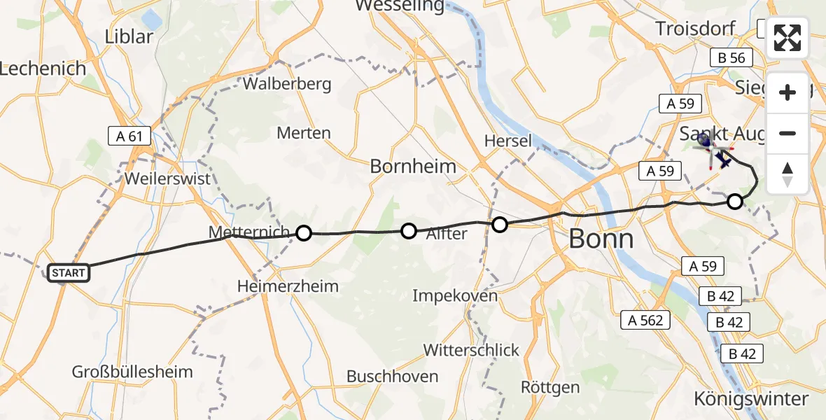 Flugroute Polizeihubschrauber Weilerswist - Sankt Augustin, 21 April 2026, 09:34