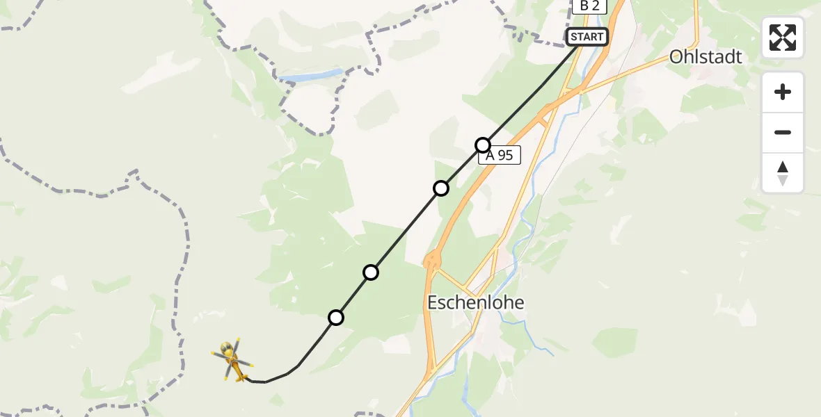 Flugroute Rettungshubschrauber Ohlstadt - Eschenlohe, 21 April 2026, 09:34