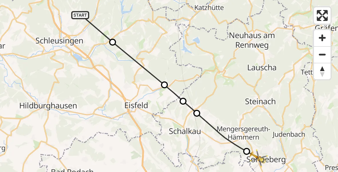 Flugroute Rettungshubschrauber Schleusingen - Sonneberg, 21 April 2026, 09:39
