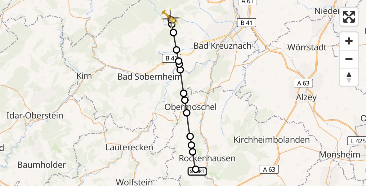 Flugroute Rettungshubschrauber Imsweiler UL - Spabrücken, 21 April 2026, 09:39