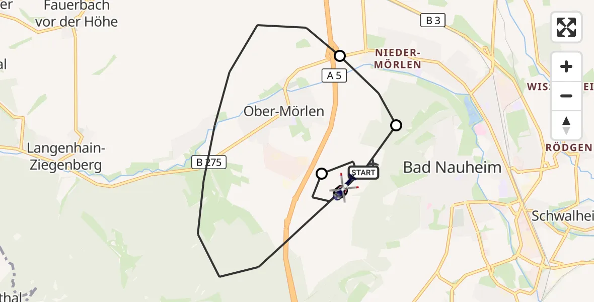 Flugroute Polizeihubschrauber Ober-Mörlen Flugplatz - Ober-Mörlen Flugplatz, 21 April 2026, 09:43