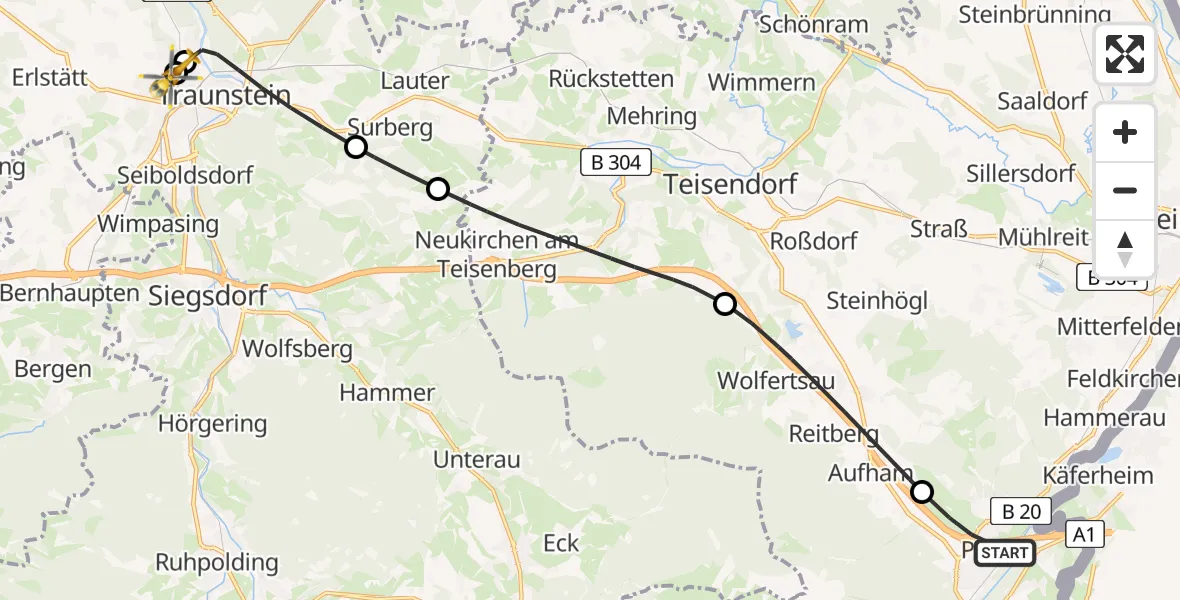 Flugroute Rettungshubschrauber Piding - Traunstein Hospital, 21 April 2026, 09:46