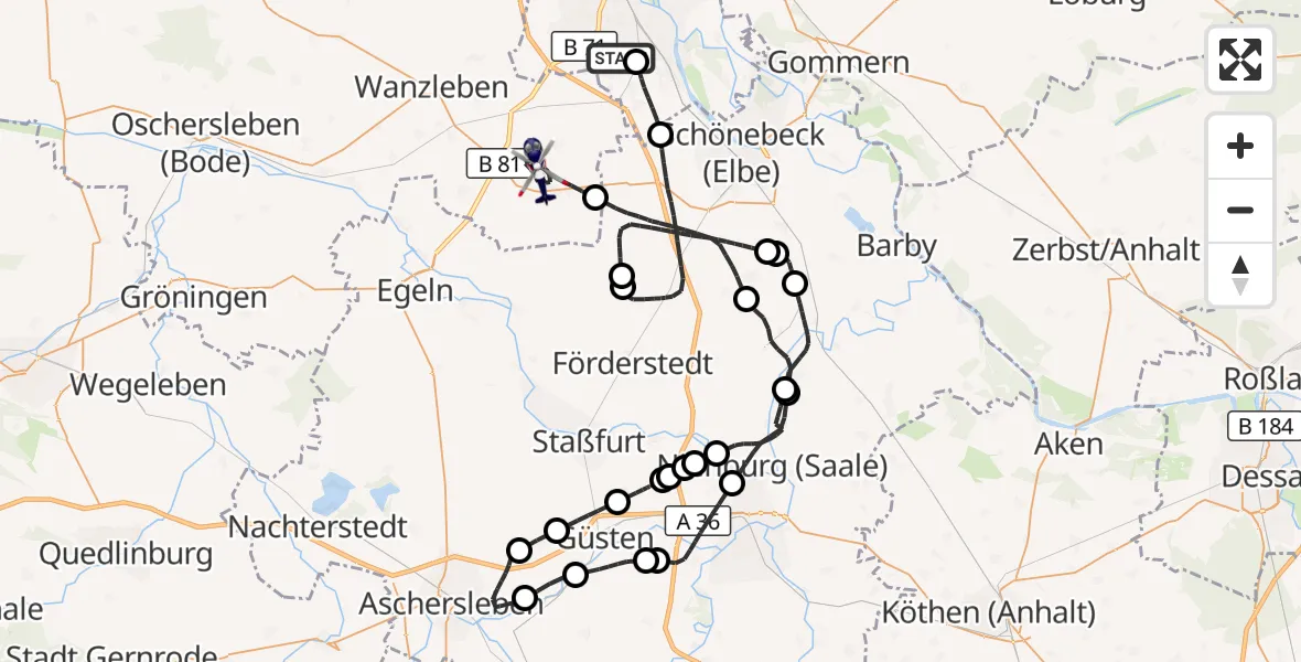 Flugroute Polizeihubschrauber Magdeburg City Flugplatz - Sülzetal, 21 April 2026, 09:46