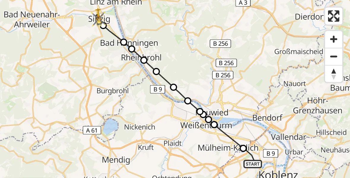 Flugroute Rettungshubschrauber Koblenz - Sinzig, 21 April 2026, 09:48