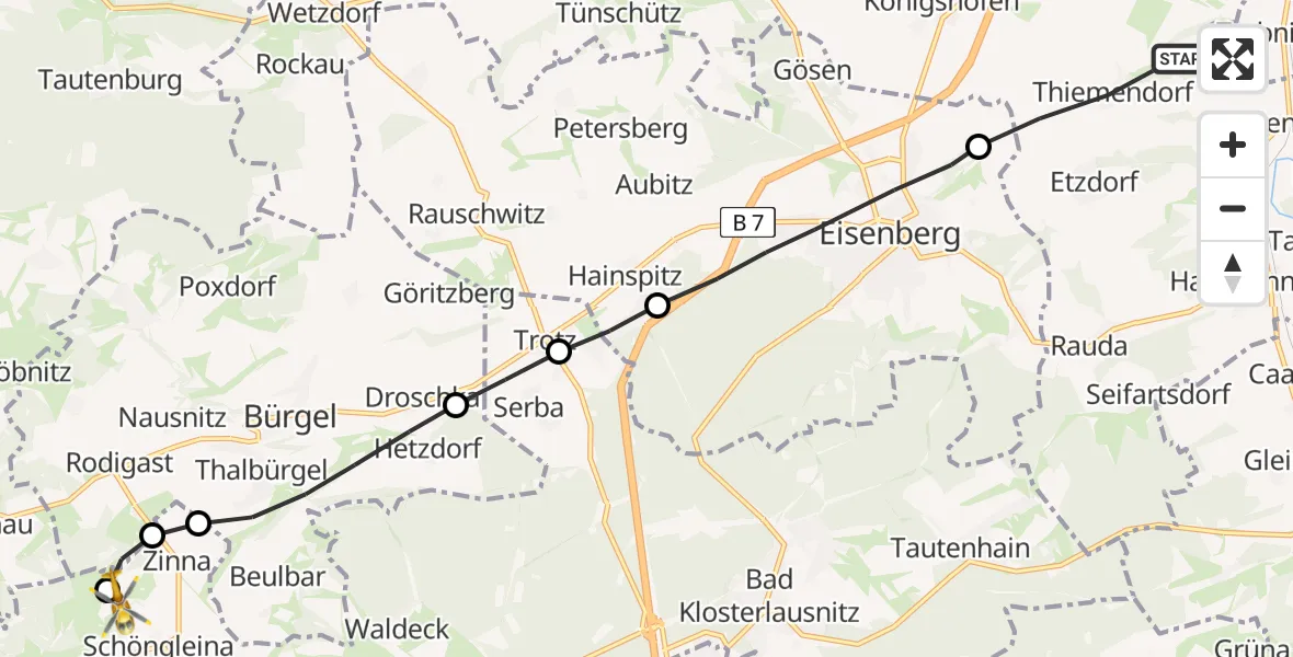 Flugroute Rettungshubschrauber Heideland - Jena-Schöngleina Flugplatz, 21 April 2026, 09:52