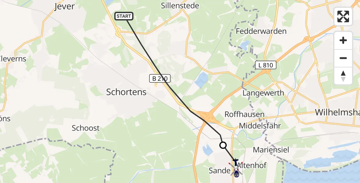 Flugroute Polizeihubschrauber Schortens - Sande, 21 April 2026, 09:53