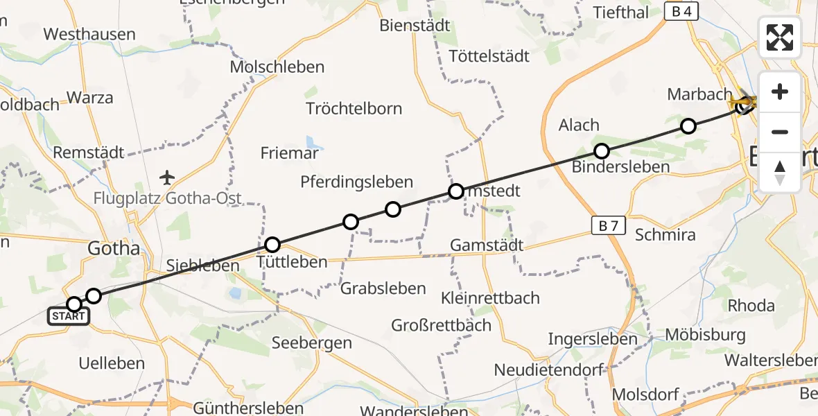 Flugroute Ambulanzhubschrauber Helios Clinic Gotha - Helios Clinic Erfurt, 21 April 2026, 10:00