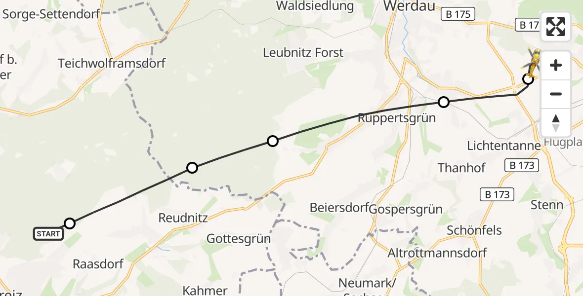Flugroute Rettungshubschrauber Greiz - ADAC Air Rescue Station Zwickau Hubschrauberlandeplatz, 21 April 2026, 10:00