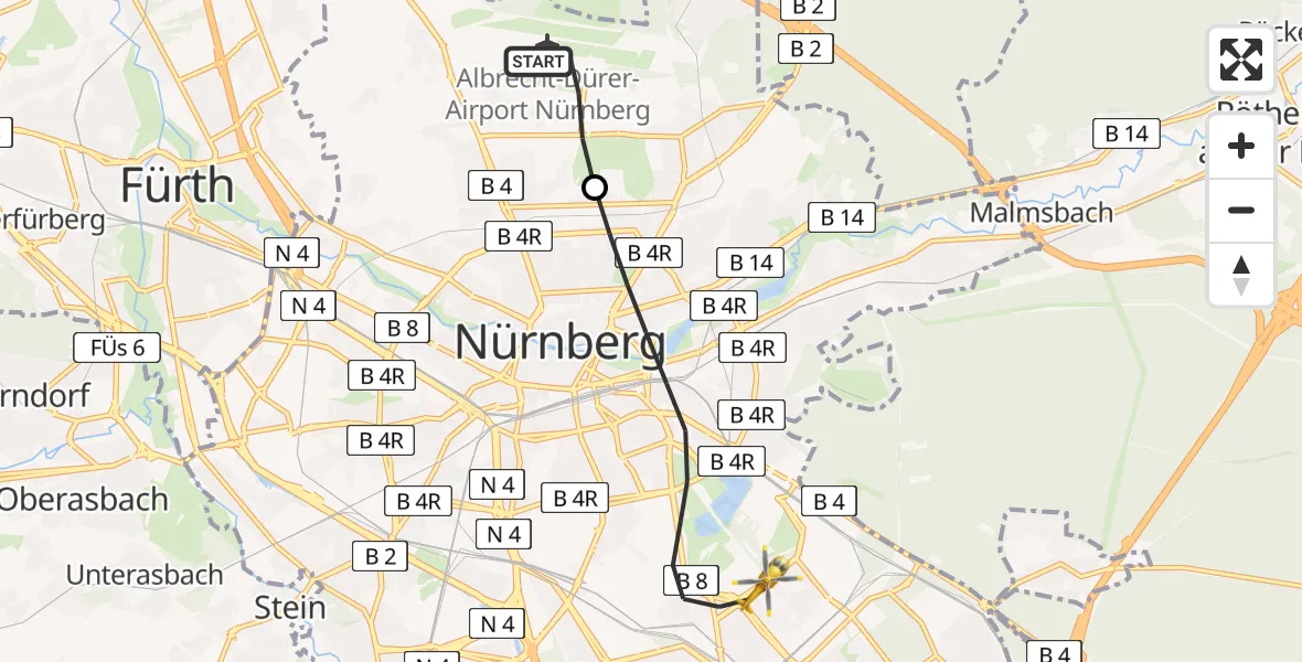 Flugroute Rettungshubschrauber Flughafen Nuremberg - Nürnberg, 21 April 2026, 10:04
