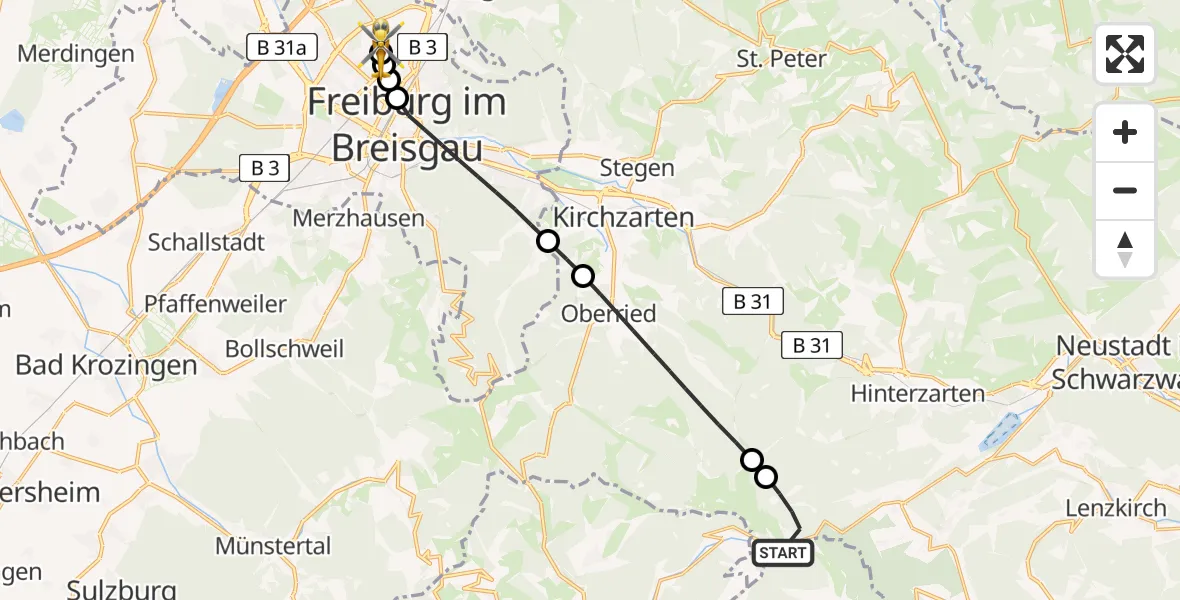 Flugroute Rettungshubschrauber Feldberg (Schwarzwald) - Freiburg im Breisgau Flugplatz, 21 April 2026, 10:07