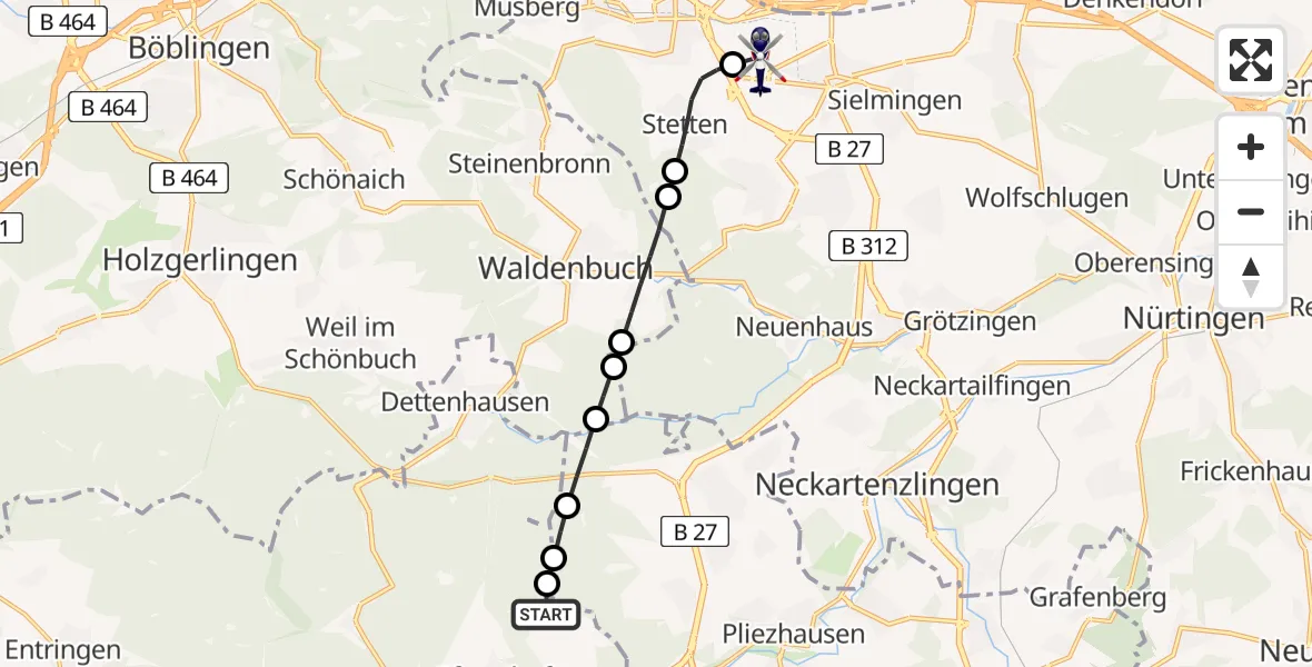 Flugroute Polizeihubschrauber Kirchentellinsfurt - Flughafen Stuttgart, 21 April 2026, 10:09